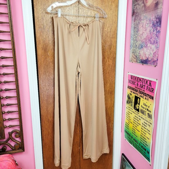 Vintage 70s Tan Wide Leg Drawstring Waist Lounge Pants - Picture 5 of 7